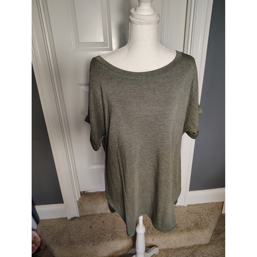 Matty M Womens Olive Green Knit Short Sleeve Boat Neck‎ Relaxed Fit Top Size M